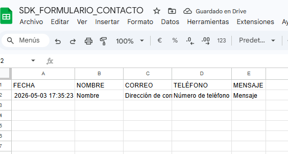 google sheet con leads registrados automáticamente desde wordpress